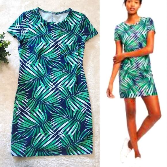 Old Navy Green & Blue Tropical Print Crew-Neck Tee Dress, Size Medium - Picture 1 of 7